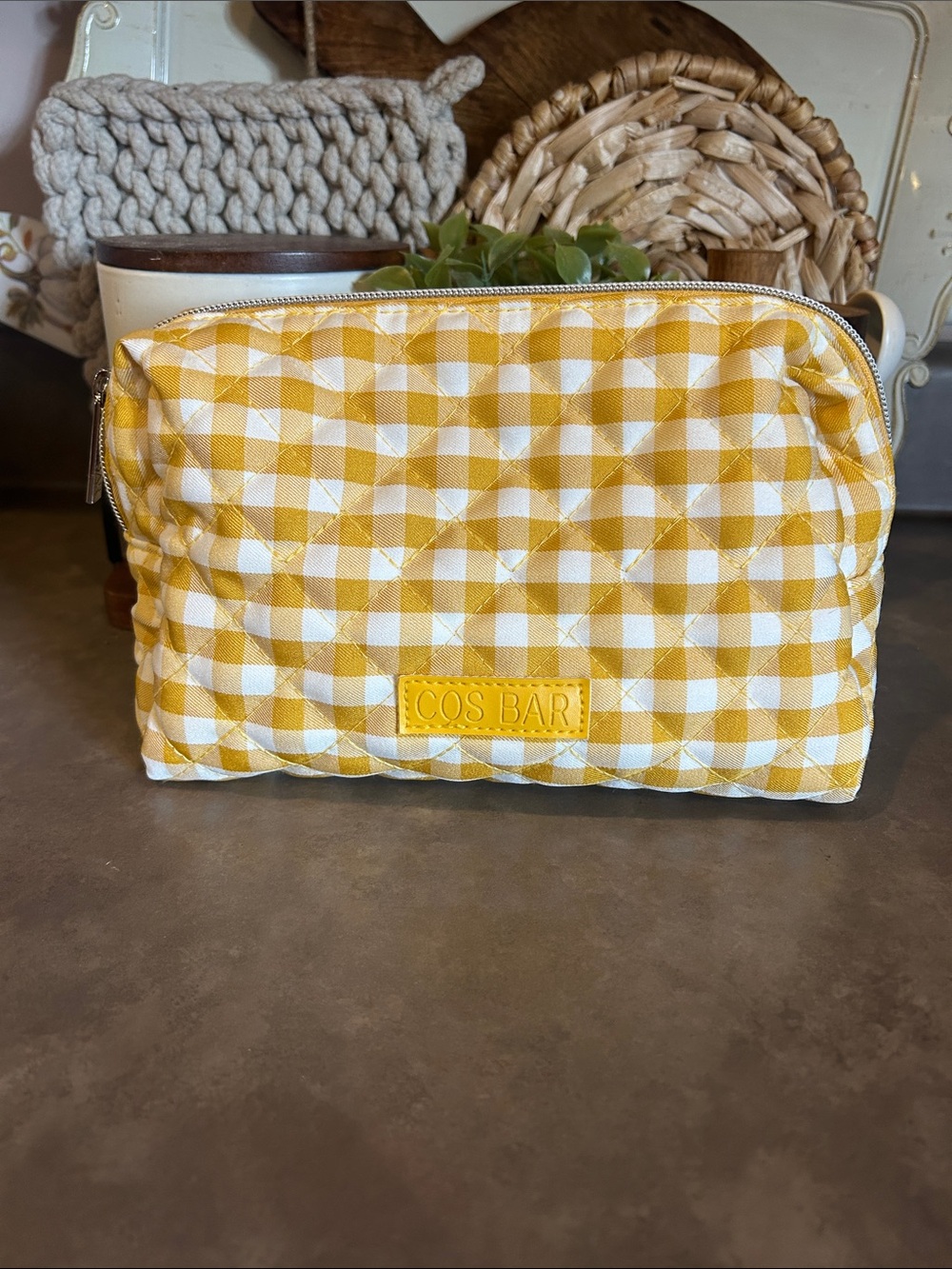 COS BAR Yellow Gingham Quilted Cosmetic Pouch